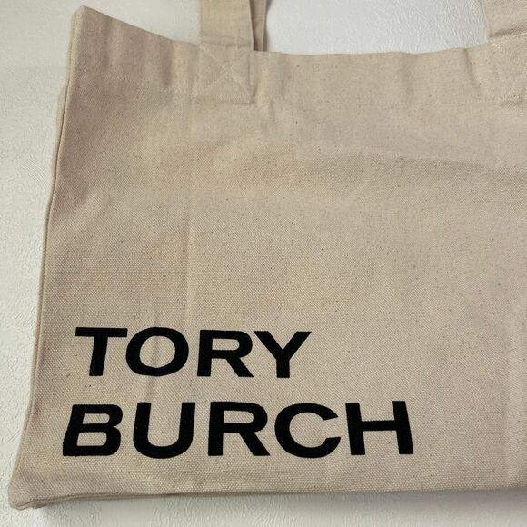 Tory Burch Natural Canvas Logo Tote Bag | Minimalist Eco-Chic Shopper - Picture 8 of 8